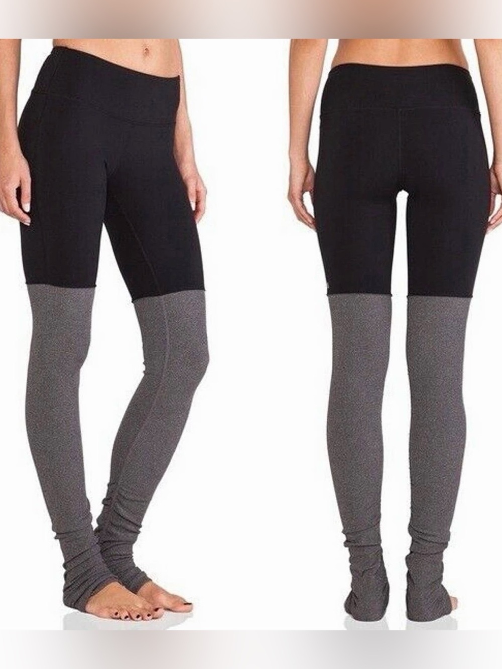 ALO Yoga Goddess Two-Tone High-Waist Yoga Leggings - Black & Gray